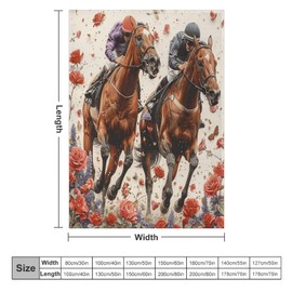 TOWINSFB Horse Racing Rose Flannel Throw Blanket, Soft Lightweight Cozy Warm Victorian Floral Classic Sport Blanket for Couch Bed Travel- 30"x40"