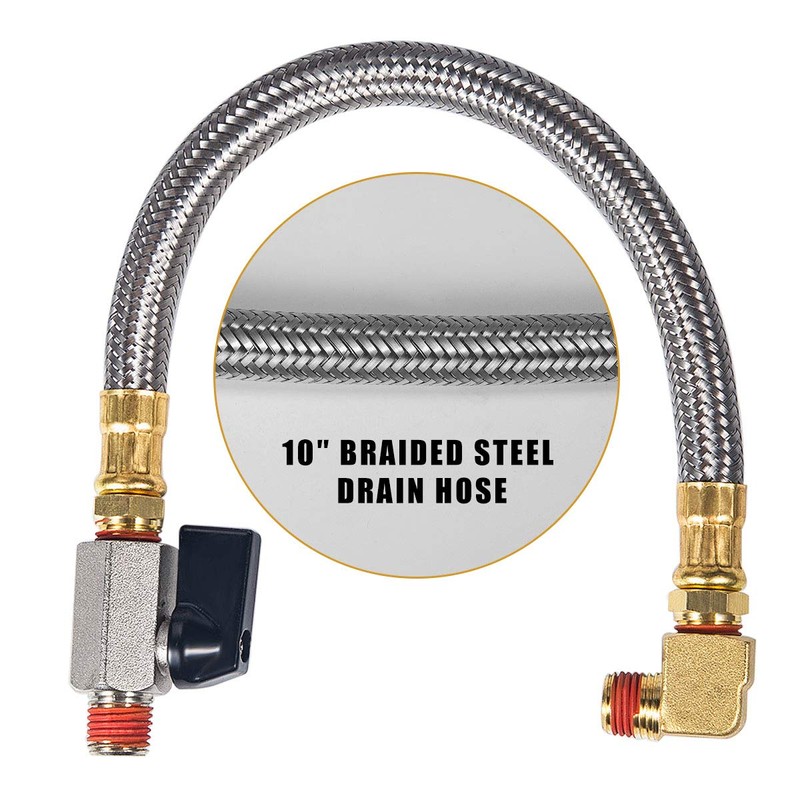 Breezliy Extended Tank Drain Valve Assembly Kit,10 Inch Braided Steel