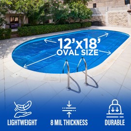 Shop Square 12' x 18' Oval Solar Cover for Inground and Above Ground Pool, 8 Mil - Premium Heavy Duty Solar Blanket for Above Ground Pool, Blue - Made in USA