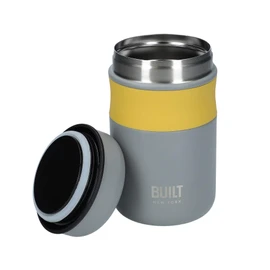 BUILT Double Wall Vacuum Insulated Food Flask for Hot and Cold Foods, Stainless Steel, Grey, 490 ml