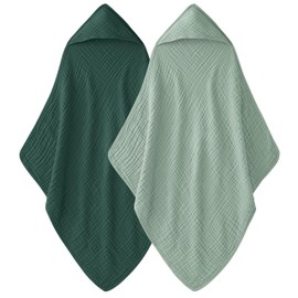 Unnivoll Hooded Baby Towels for Newborn - 2 Pack, 100% Muslin Cotton, Baby Bath Towels with Hood, Soft and Absorbent for Boys, Girls Infant, Toddler and Kids, Large 32x32 Inches, Newborn Essential