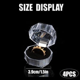 OHEETU Clear Acrylic Ring Boxes with Black Foam Insert Ring Holder Earring Storage Box Jewelry Organizer Box for Wedding Proposal 4 Pack