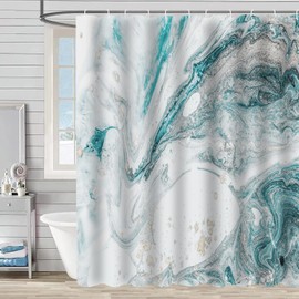 Aqrbeci Teal Marble Shower Curtain, Turquoise Aqua Modern Abstract Art Shower Curtains for Bathroom Ombre Minimalist Waterproof Fabric Bathroom Curtains 72x72 Inch with 12 Plastic Hooks