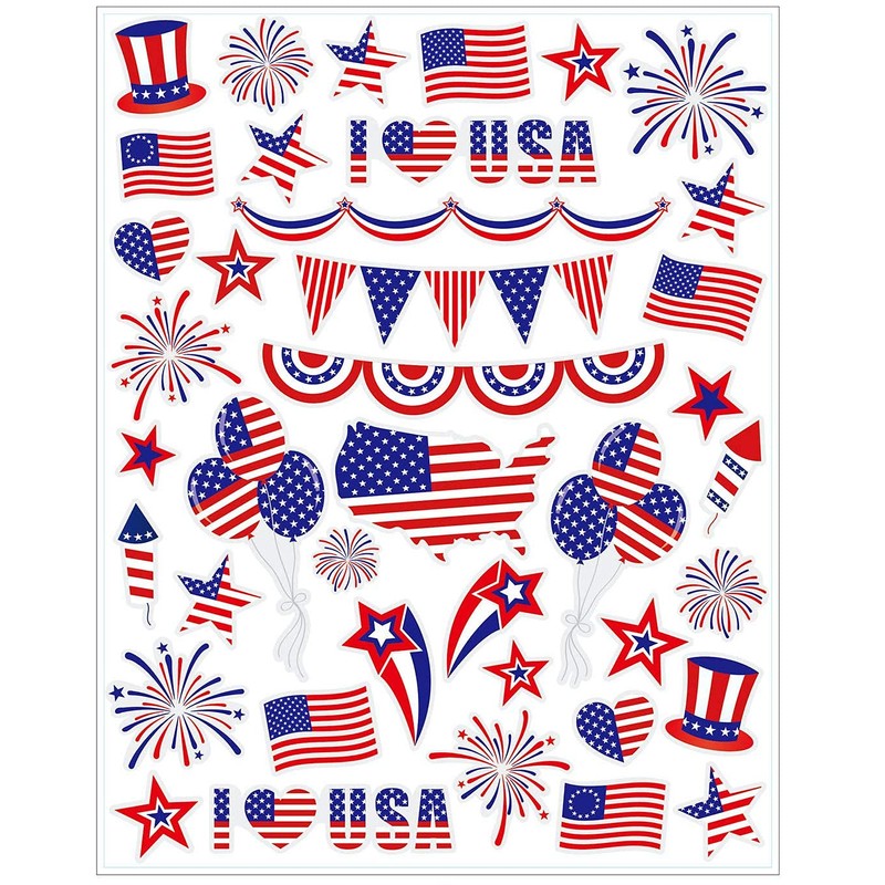Iconikal 200-Count July 4th Static Vinyl Window Cling Decorations, Patriotic