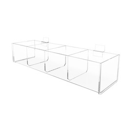 Slatwall Acrylic Retail Tray Four Compartment 15.75" Wide x 4.75" Deep Dump Bin Clear Product Merchandise Storage Caddy for Businesses by Marketing Holders