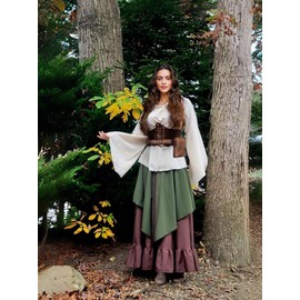 kasahara 5 Pieces Medieval Clothing Women's Set, Retro Off Shoulder Blouse Dress Renaissance Costume Victorian Clothing Maxi Dressm with Corset, Belt Bag, Belt, Carnival Fancy Dress Costume (Green, L)