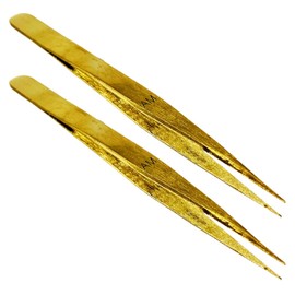 JEWEL TOOL (2 Pack) 5" Brass Non Magnetic Tweezer With Pointed Tips | Great For Jewelry Making, Watch Repair, Electronics Repair, and Lab Work