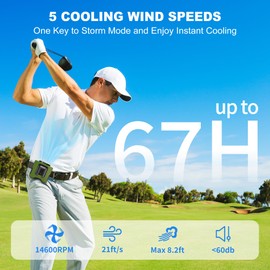 StyCooLife 14500mAh Portable Waist Fan Clip on, 67H Cooling, 5 Speeds Rechargeable Personal Belt Shirt Fan Wearable with Rotatable Clamps & Flashlight, Neck Fan for Outdoor Jobsite Camping Travel