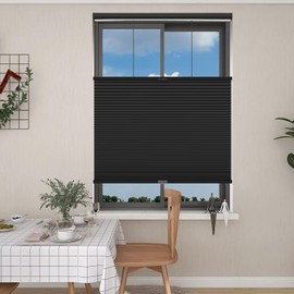Changshade Custom Top Down Bottom Up Cellular Shades, Cordless Blackout Blinds for Window Room Darkening Pleated Honeycomb of 1.5/ Single Cell, Pull Shades with Thermal Insulated, Black Custom Size