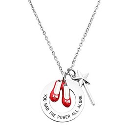 Beeshion Wizard of Oz Necklace Stainless Steel Charm with Ruby Red Slippers Pendant Necklace Inspirational Gift for Her (Wizard of Oz Necklace)