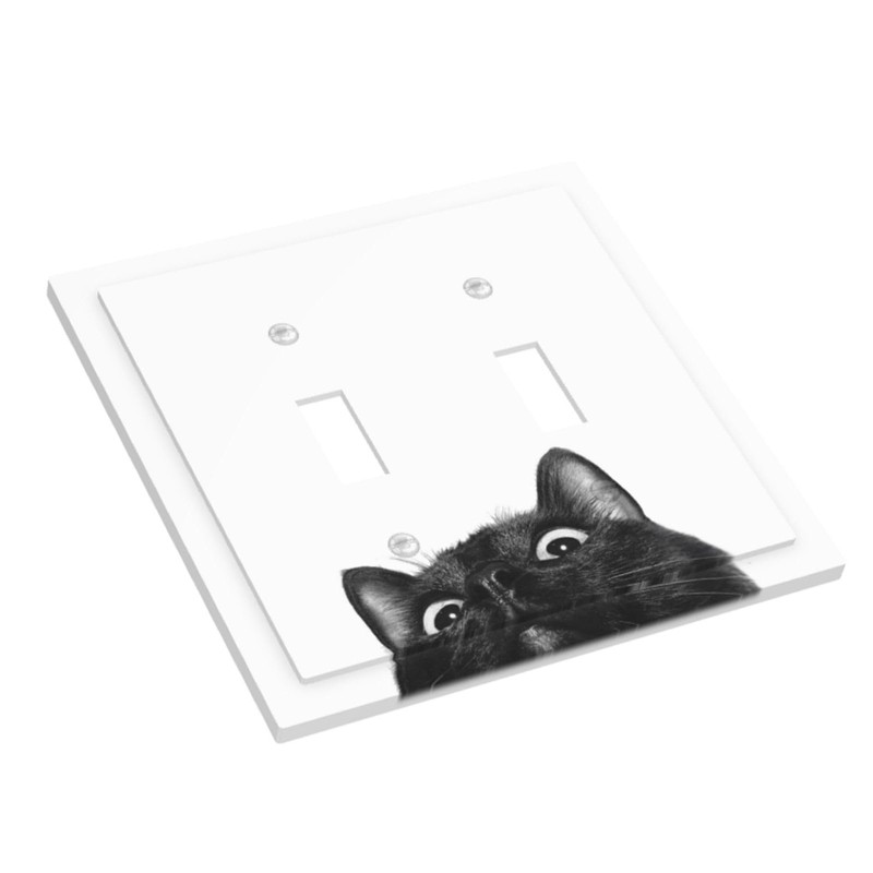 Peeping Black Cat Cute Animals Decorative Switch Plates 2 Gang