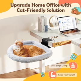 JinxZap Sturdy Cat Desk Bed - Extra-Large Clamp & All-Metal Frame, Comfy Cat Hammock with Reversible Cover, Removable & Washable, Holds 40lbs - Perfect for Home Office, Remote Workers & Gamers