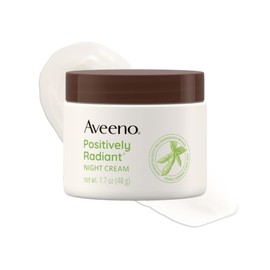 Aveeno Crema hidratante facial y de cuello positivamente radiante de noche con tono corrector de soja y niacinamida, crema de noche para piel opaca y 