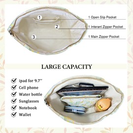 Sunwel Fashion Top Zipper Women Floral Quilted Tote Bag for Work Travel Gym Shopping Beach (YELLOWGREEN)