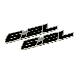 6.2 Liter Engine Aluminum Emblems Badges in Silver and Black - 4.5" Long Pair