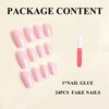MERVF Square Press on Nails Medium Pure Pink Squoval Glue