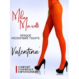 Mila Marutti Opaque Orange Tights for Women | Soft Microfiber Stockings Pantyhose - Orange, L