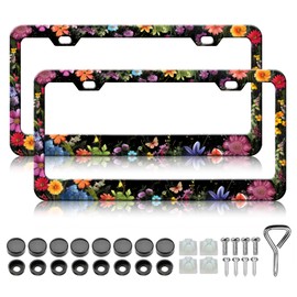 Colorful Florals License Plate Frames - 2 Pack Beautiful Flower License Plate Holder, Aluminum Metal Rust-Proof Waterproof Car Decorative Tag Frame for Standard US Canada 12x6 Inch