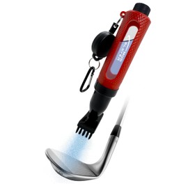 HODL 21 Mud Slayer Golf Club Cleaning Brush with Fine Mist Spray, Leak-Proof Viewing Window & Retractable Clip – Dual Bristle Head, Ergonomic Handle – Must-Have Golf Accessories for Men & Women (Red)