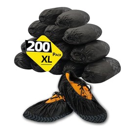 Shoe Covers Disposable Non Slip-200 Pack(100 Pairs), Extra Large And Durable Booties Shoes Covers For Indoors, Non-Woven Fabric, 17.7X6.3In Fits Up to Size 14 US Men(Black 200 pack)