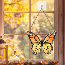 Stained Glass Window Hanging Yellow Butterfly Suncatcher, Butterfly Gift for Mom, Grandma, Women, for Mom Grandma Birthday