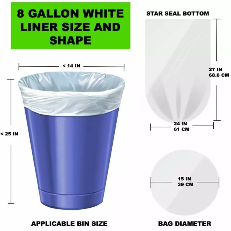 ccliners 8 Gallon White Garbage Bags Trash Bags, 26"L x