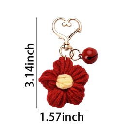 Crochet Flower Keychain Cute Key Chains for Car Keys Bag Wallet Purse Flower Keychains for Women Girls Christmas Birthday Gifts for Best Friend Mom Wife Red Flower Keyring