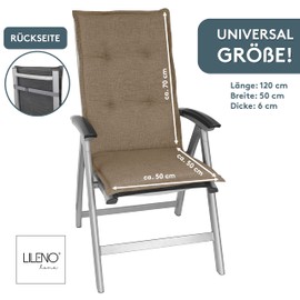 LILENO HOME Garden Chair Cushions in Light Brown [Set of 2 - High-Back] - Comfortable Loungers as Seat Cushions for Garden Furniture - Chair Cushion for Garden Chairs and Folding Chairs