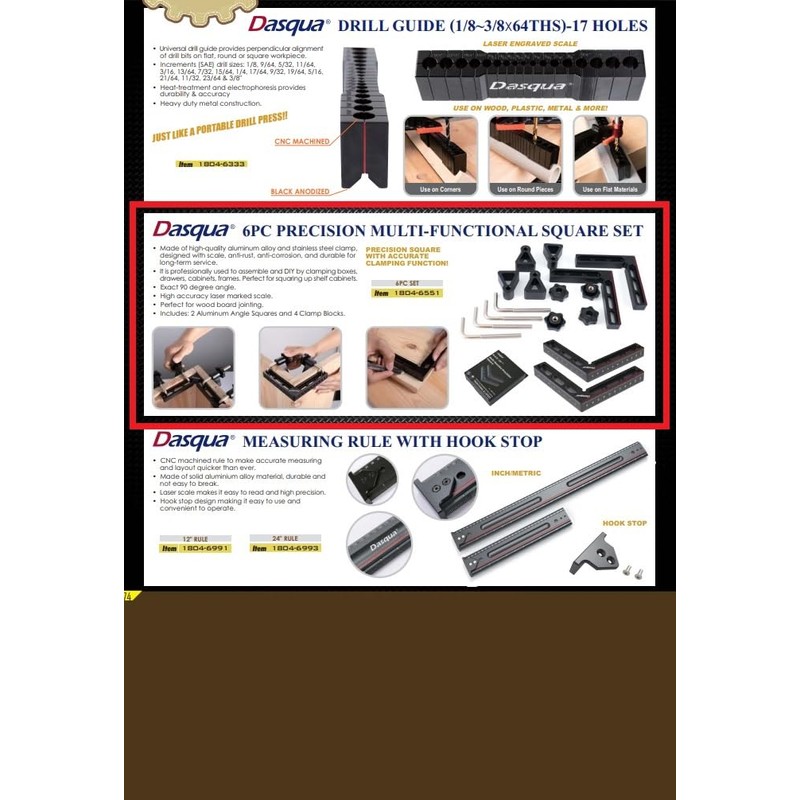 Dasqua 1804-6551 6 Piece Multi-Functional Precision Square Set