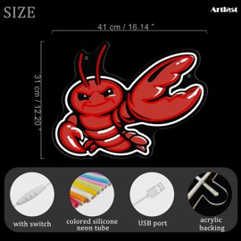 Red Lobster Neon Sign - Retro Crustacean LED Wall Decor for Seafood Restaurant, Kitchen, Bar, Beach House 16.1 x 12.2 Inch Dimmable Neon Light Creative Gift for Foodies and Chefs