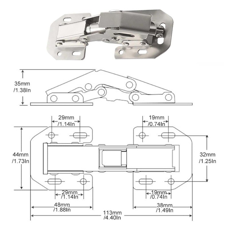 4 Pcs Soft Close Damping Hinges ，Hidden Cabinet Hinges with
