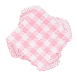 100 Pcs Pink Plaid Napkins Scalloped Cocktail Napkins Folded 5 x 5 Inches Dessert Disposable Napkins for Dinner Wedding Birthday Party