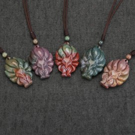 Jovivi Natural Indian Agate Nine-Tailed Fox Crystal Necklace Healing Stones Gemstone Necklaces Pendant Protection Amulet Charm
