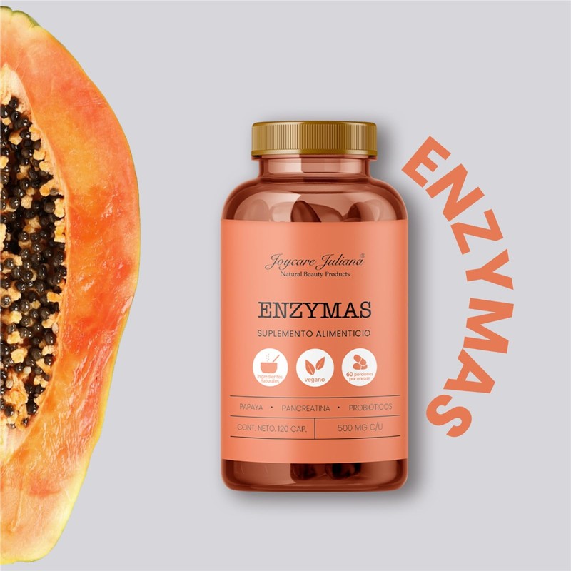 Enzymas Suplemento Alimenticio Papaya Pancreatina Probioticos Ingredientes Naturales Vegano 120