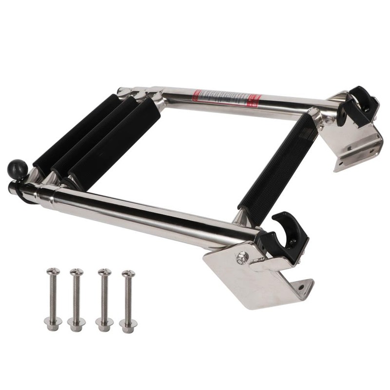 Marine 316 Stainless Steel Telescoping Folding Transom Ladder, 4 Steps