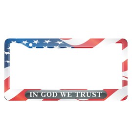 HOSNYE in God We Trust License Plate Frame American Flag Background Metal License Plate Cover Front Plates Frames Car Tag Frame for Women Men US Vehicles Standard