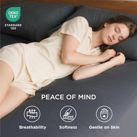 Bedsure Double Fitted Sheet Deep - Bed Sheets Extra Deep Pocket 16 Inches (40 cm), Soft Brushed Polyester Microfiber Material for Double Bed, Dark Grey, 135x190cm