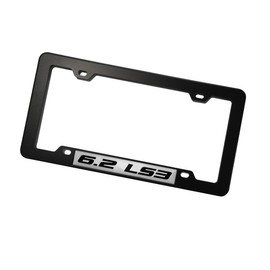 ERPART Black License Plate Tag Frame with 6.2 LS3 Black on Silver Highly Polished Real Aluminum Emblem
