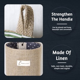 Fahibin Pack of 3 Cotton Linen Storage Baskets, Hanging Storage Bag, Foldable, Cotton Linen Hamper for Room, Bathroom