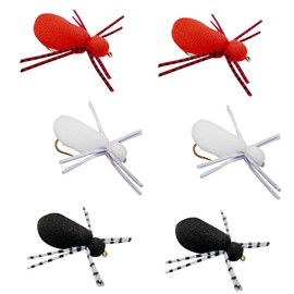 Thor Outdoor Foam Spider Fly Fishing Set – 6 Pc, Red, White, Black, Hook Size #14, Topwater Dry Flies for Bass, Panfish, Trout