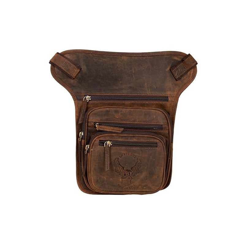 Motorcycle Leather Leg Bag, Waist Bag with Multiple Compartments, Eagle