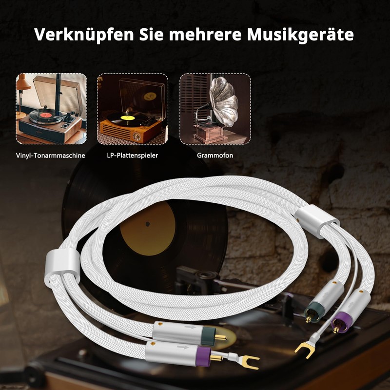 Tertullus Phono Cable with Earthing 1 m Silver-Plated Shielding Tone