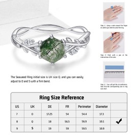 EErMamo Moss Agate Ring 925 Sterling Silver Natural Moss Agate Love Rings Jewelry Gifts for Women Mother's Day, Sterling Silver, moss agate