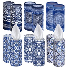 Outus 12 Pcs Car Tissues Cylinder Holder with 3 Ply Facial Tissue Bulk Black White Round Tissue Holder Travel Tissues Boxes Container for Car Cup Wedding Birthday Party(Mandala)