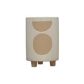 Creative Co-Op Stoneware Footed Planter with Circle Design, White