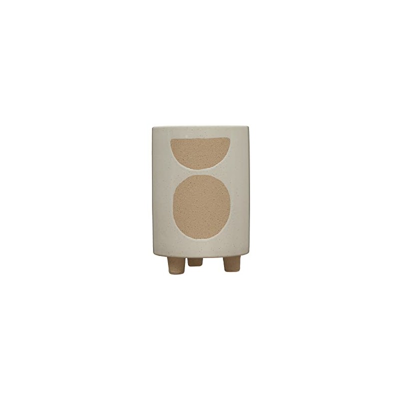 Creative Co-Op Stoneware Footed Planter with Circle Design, White