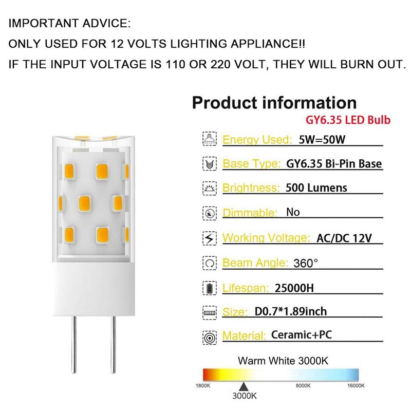 GY6.35 LED Bulb 5W Equivalent to 50W Bi-pin Base Halogen