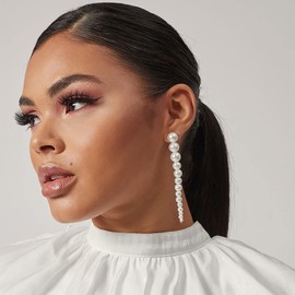 TseenYi Long Pearl Earrings Boho Pearl Earrings Long Pearl Tassel Drop Earrings Pearl Bridal Earrings Jewellery for Women and Girls Gifts