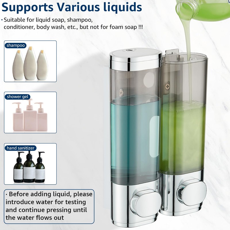 modunful Shower Dispenser 2 Chamber No Drill Shampoo Dispenser for