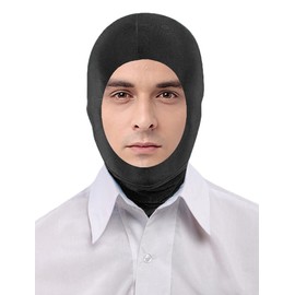 Seeksmile Unisex Lycra Spandex Full Cover Zentai Hood Mask (Adult Size, Black Open-Face)